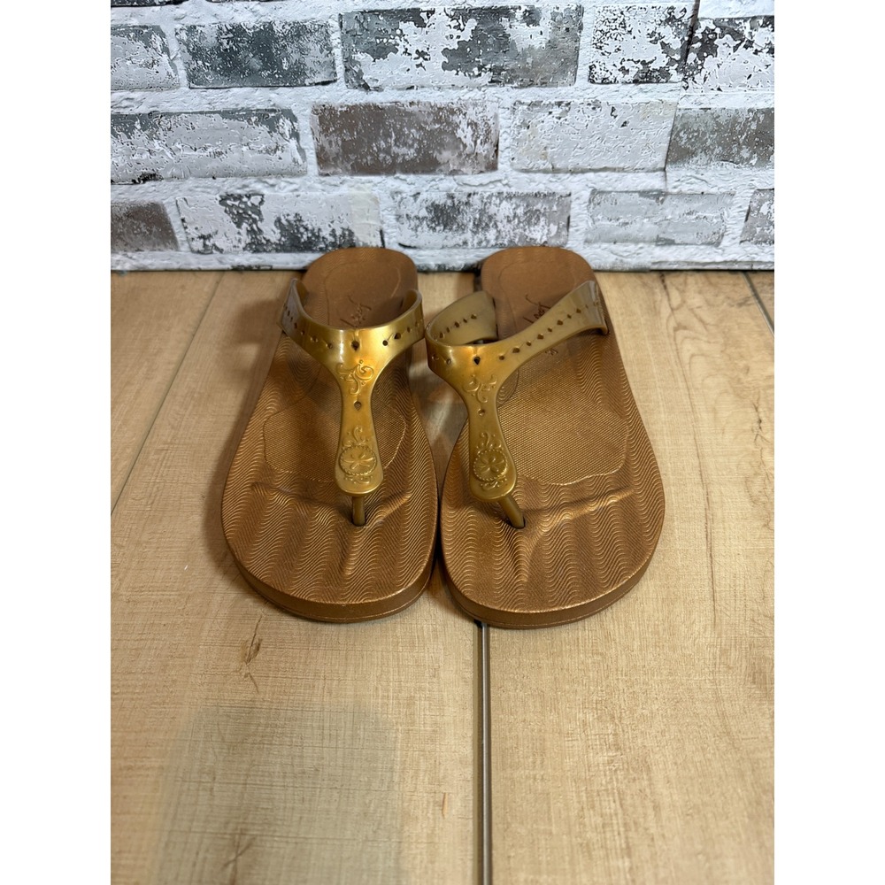 Footpetals Flip Flop Sandals Womens‎ L 9/10 Gold Excellent Metallic Thong Flat